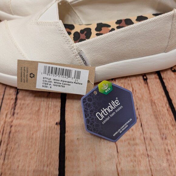 Tom's Alpargata Mallow Casual White Canvas Slip-On Shoes with Leopard Insole 6 - Picture 7 of 12